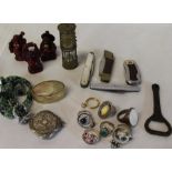 Selection of miscellaneous collectables including penknives, miniature Thoresby Colliery coal miners