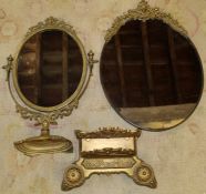 Decorative brass dressing table mirror, brass mounted wall mirror & letter rack / ink stand