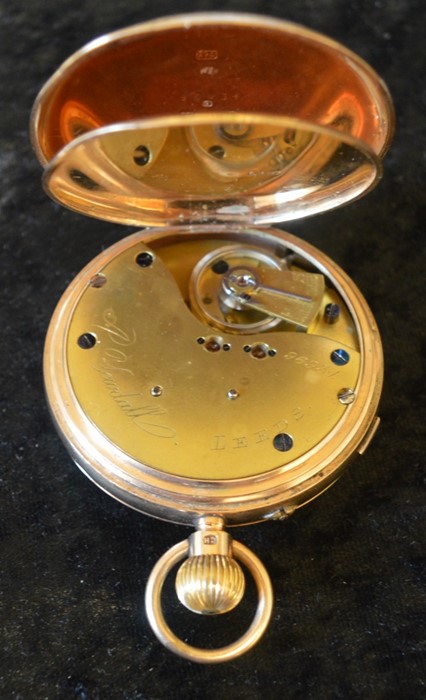 Open face 9ct gold pocket watch A Yewdall Leeds (Chester 1912), case diameter 5.5 cm, total weight - Image 3 of 3