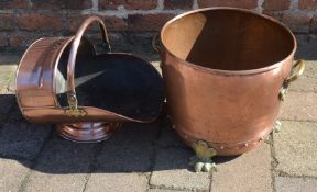 Copper coal skuttle & log bin with brass fittings