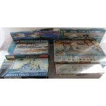 6 Revell and Airfix model boat kits inc Pearl Harbour, German u-boat U47, German frigate class