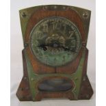 Arts & Crafts wood and metal mantel clock H 30 cm