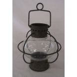 Porch lantern - hanging hall porch lantern in the form of a ship's light with clear glass globe c.