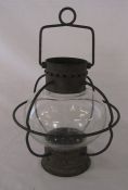 Porch lantern - hanging hall porch lantern in the form of a ship's light with clear glass globe c.