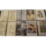 Ring binder containing trade cards, greetings postcards etc. (approximately 120)