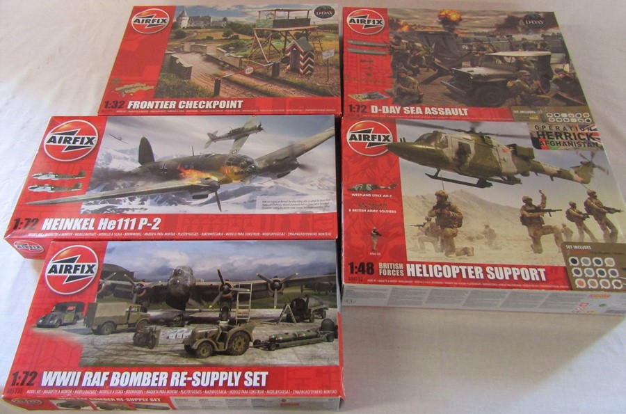 Airfix model kits inc Frontier checkpoint, D-day sea assault, WWII RAF bomber re-supply set and