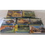 8 Italeri model kits inc 182 King Tiger, Panzer Kpfw IV and Morris quad tractor with 25 PDR gun