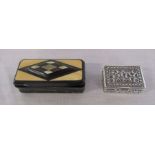 Early 20th century tortoiseshell and horn snuff box L 6.5 cm (damage to underside of lid) & a silver