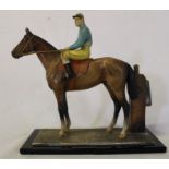 Cold painted horse and jockey table lighter, height 17cm (some damage)