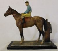 Cold painted horse and jockey table lighter, height 17cm (some damage)
