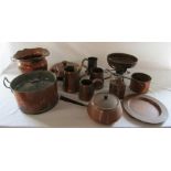 Quantity of copper ware inc tankards and pans