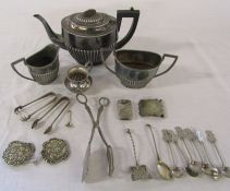 Assorted silver plate inc sugar tongs and tea service