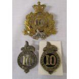 10th North Lincoln Regiment Officers Shako plate and 2 10th North Lincoln brass badges