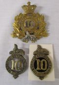 10th North Lincoln Regiment Officers Shako plate and 2 10th North Lincoln brass badges