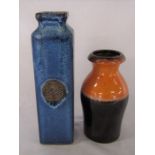West German brown and orange pottery vase H 22 cm and one other H 30 cm