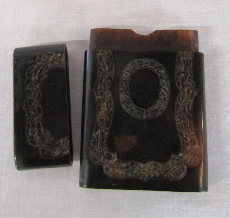 Oriental carved tortoiseshell card case 7 cm x 10.5 cm 60.70 g - Image 3 of 6