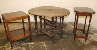 Oak gate leg table, trolley & occasional table