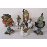 Various Oriental pottery figures (2 white clothed figures af) & eggshell porcelain part tea