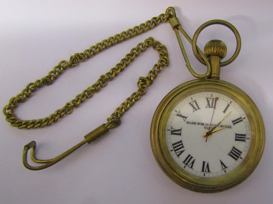 Gilt 'Made for Marine Royal Navy' pocket watch and chain