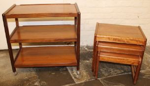 Teak nest of tables & teak trolley