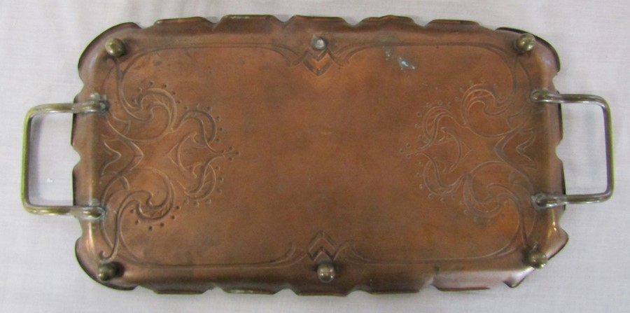 Art Nouveau copper tray L 43 cm (inc handles) & 2 small boxes - Image 4 of 4