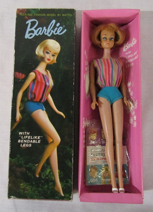 Boxed c.1964 Barbie 'American Girl' doll with swimsuit, shoes and leaflet