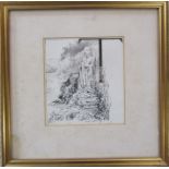 Framed pen and ink drawing by Alfred Parsons RA 'Wonderings in Japan 1896' monogrammed 36 cm x 36 cm