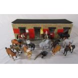 Toy stables with 13 toy horses by Trakehner and Collect  with 2 riders and tack