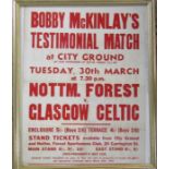 Nottingham Forest Football Club interest - framed football poster 'Bobby McKinlay's Testimonial