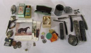 Various items inc glasses, cut throat razors inc Grimsby Humber, 1950s York Races programmes and