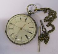 Silver pocket watch Chester 1867, M Thompson Chesterfield no 33499 with metal watch chain (not