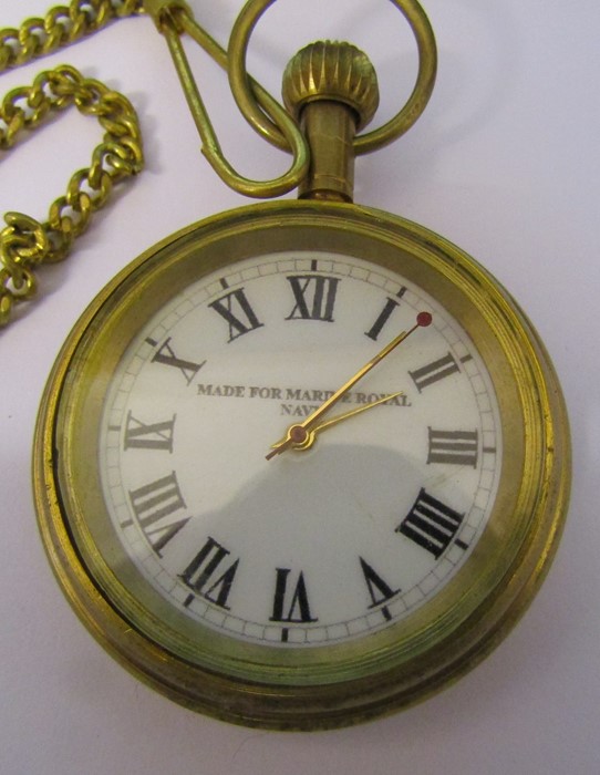 Gilt 'Made for Marine Royal Navy' pocket watch and chain - Image 2 of 3