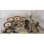 Assorted ceramics inc Victorian dessert set (af), Sadler and commemorative ware, brassware etc