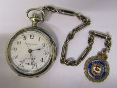 New York Standard Watch co USA silverode pocket watch no 5527724 together with silver chain and