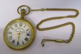 Gilt Soldiers A1 Swiss made pocket watch and chain with printed panel to reverse