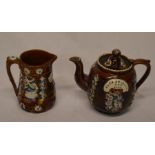 Barge ware teapot with inscription 'Have Another Cup 1892' & jug bearing inscription 'Remember Me'