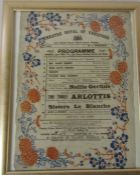 Framed Theatre Royal of Varieties, Victoria Street, Grimsby programme serviette dated Monday 16th