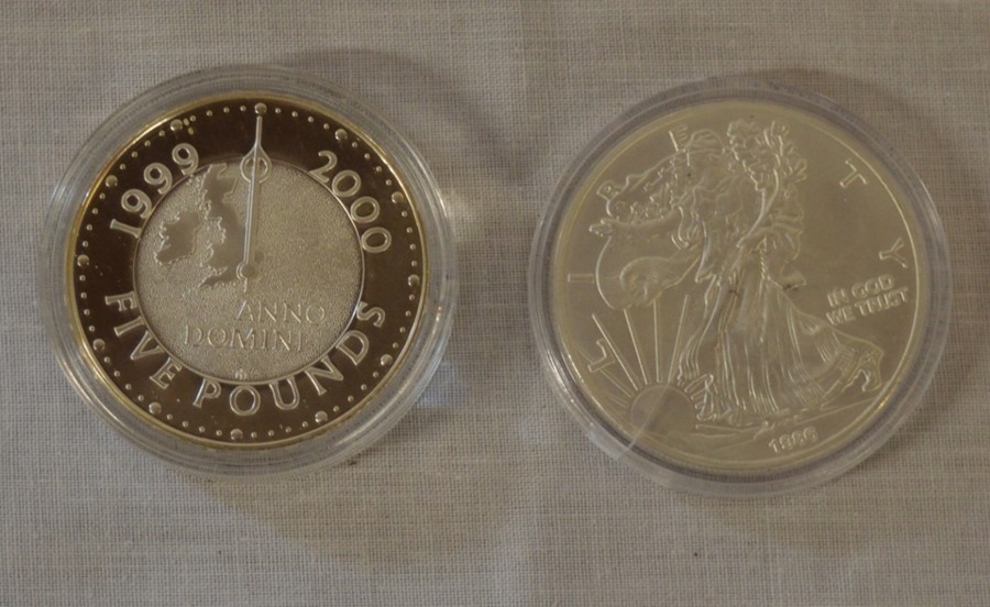 Millennium silver £5 coin & a silver 1ozt dollar - Image 2 of 2