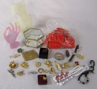 Various costume jewellery, cases, Stratton compact,  jewellery box and stands