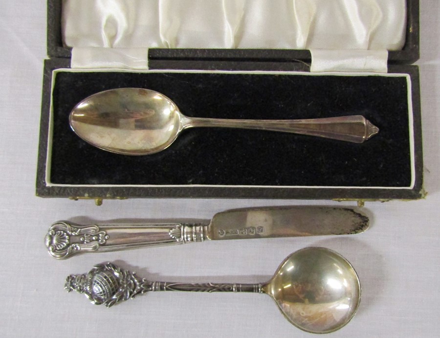 Cased silver spoon Birmingham 1947, Georgian butter knife Birmingham hallmark and silver Gibraltar