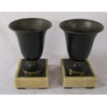 Pair of bronze vases on marble bases H 22 cm