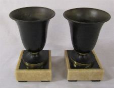 Pair of bronze vases on marble bases H 22 cm