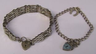 Silver gate bracelet and silver bracelet with locket and horseshoe weight 0.61 ozt / 19.26 g