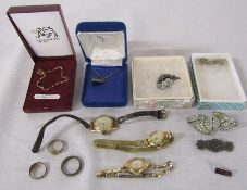 Various costume jewellery, watches & 9ct gold bracelet weight 0.65 g