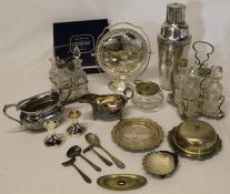 Selection of silver plate including cruets, large cocktail shaker & 1924 Wembley British Empire