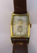 Gruen curvex precision gold plated wristwatch 17 jewels with leather strap