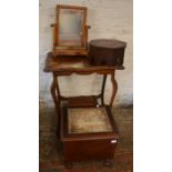 Commode, octagonal cutlery box, toilet mirror & an Edwardian occasional table
