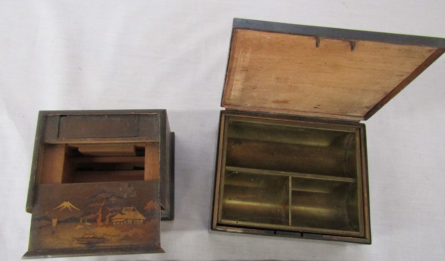 Art Nouveau copper tray L 43 cm (inc handles) & 2 small boxes - Image 2 of 4