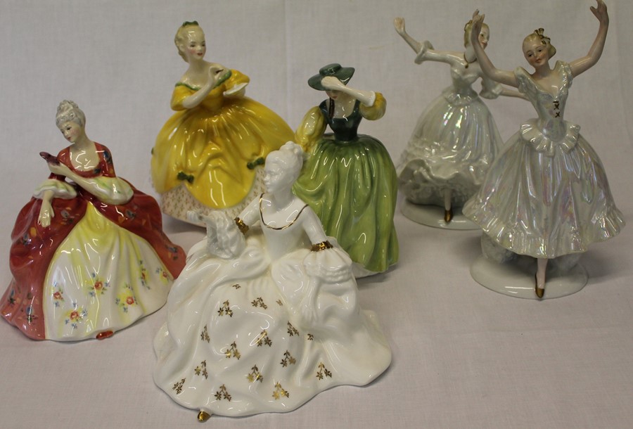 4 Royal Doulton figurines Antoinette HN2326, Buttercup HN2309 The Last Waltz HN2315 Wistful