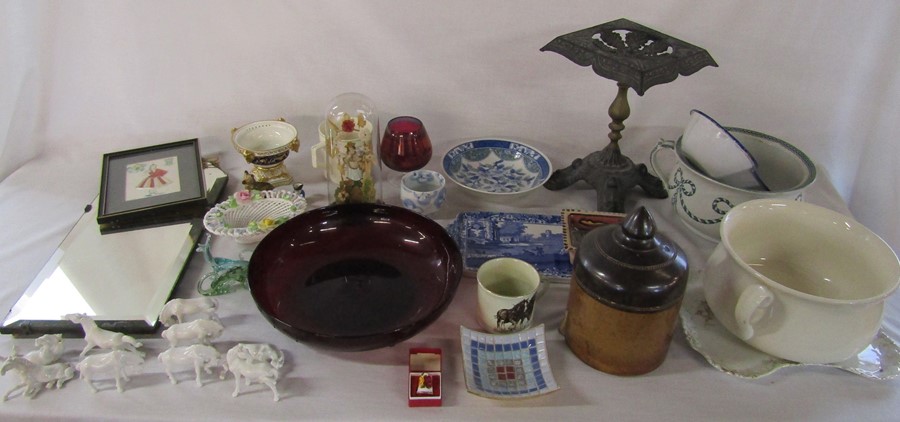 Various ceramics and glassware etc inc chamber pots, mirror, trivet etc (2 boxes)